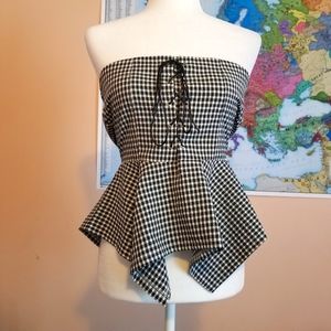 Lace-up Gingham Peplum Top